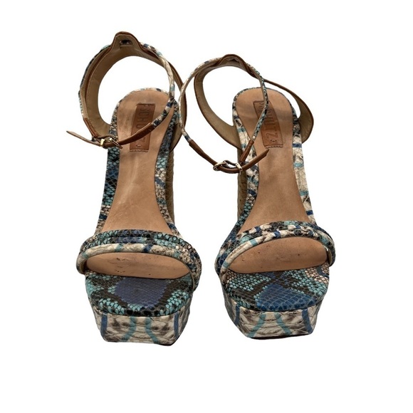 Schutz Blue Snakeskin Print Platform Chunky Espadrille Heeled Sandals Size 8 - Picture 3 of 9